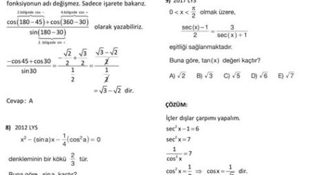 TYT Matematik Trigonometri Konuları ve Soruları