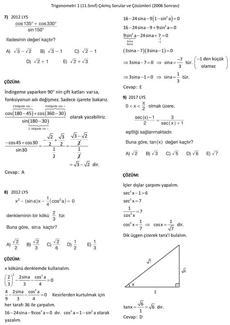 TYT Matematik Trigonometri Konuları ve Soruları